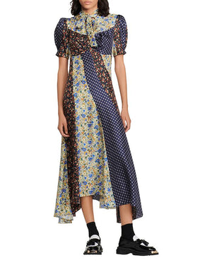 Sandro - Nilana Mixed Print Tie Neck Dress