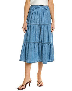 BA&SH Tiered Midi Linen-Blend Skirt