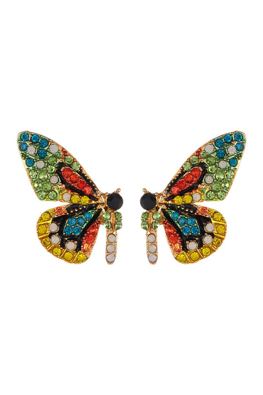 EYE CANDY LOS ANGELES Flutter Green Crystal Butterfly Earrings, Main, color, MULTICOLORED