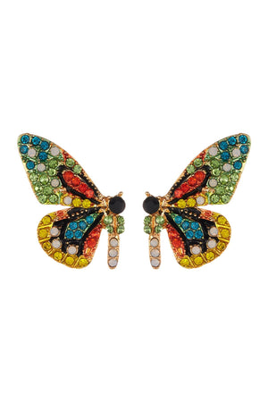 EYE CANDY LOS ANGELES Flutter Green Crystal Butterfly Earrings, Main, color, MULTICOLORED