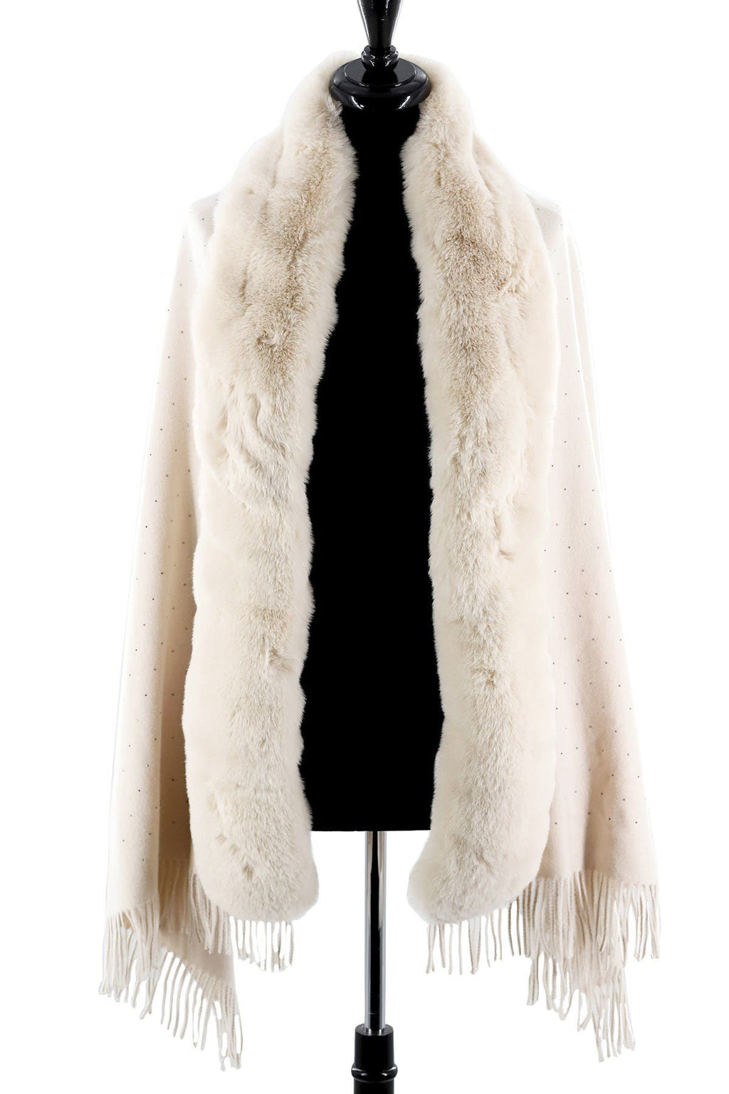 LA FIORENTINA Embellished Faux Fur Trim Wrap, Main, color, IVORY