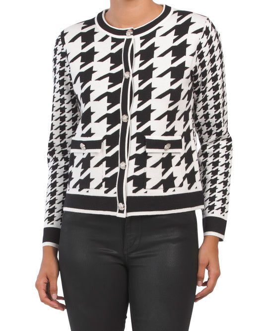 Houndstooth Front Pocket Sweater