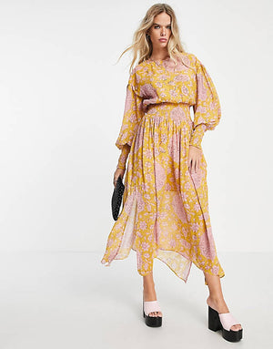 Topshop occasion yellow and pink embellished midaxi dress