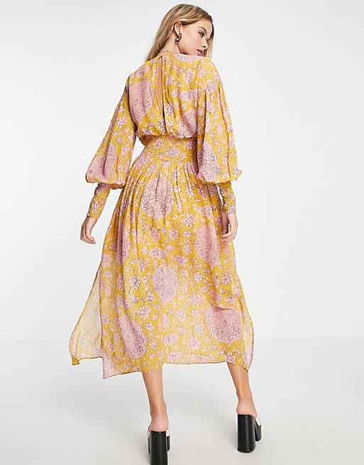 Topshop occasion yellow and pink embellished midaxi dress