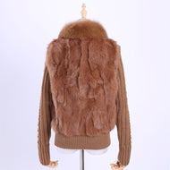 2020 Women's Genuine Real Rabbit Fur Fox Fur Collar Knitting Sleeve Women's Winter Coat Fur Jacket Casual Short Outwear Slim