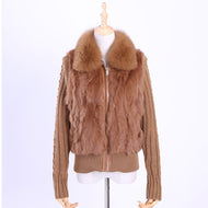 2020 Women's Genuine Real Rabbit Fur Fox Fur Collar Knitting Sleeve Women's Winter Coat Fur Jacket Casual Short Outwear Slim