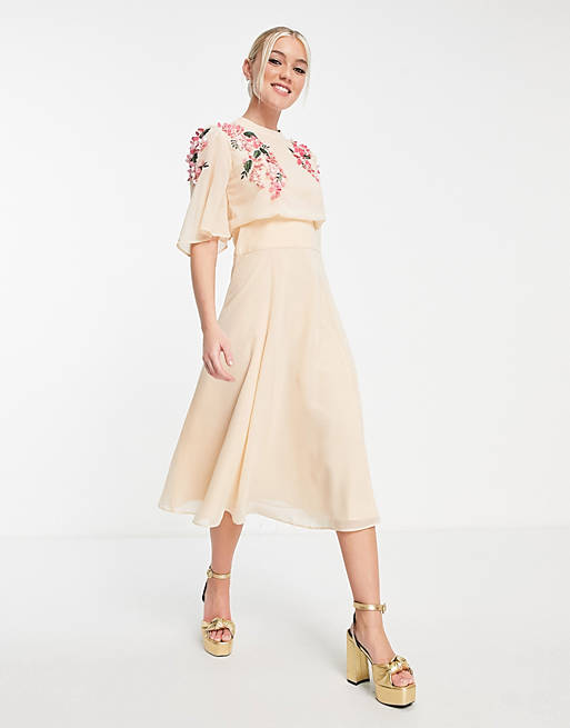 Hope & Ivy Suki embroidered midi dress in cream