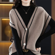 2022 Autumn Casual Fashion V-Neck Spliced Knitted Sweater Vest Female Clothing Commute Pullover Tops All-match Korean Sweaters