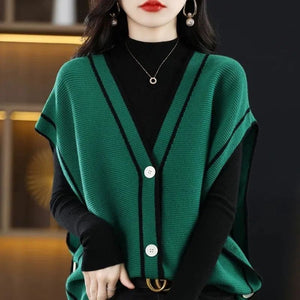 2022 Autumn Casual Fashion V-Neck Spliced Knitted Sweater Vest Female Clothing Commute Pullover Tops All-match Korean Sweaters