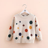 2022 Autumn Spring 2 3 4 6-10 Years Kids Children'S Clothing O-Neck Colorful Dot  Knitted Pullover Winter Sweater For Baby Girls