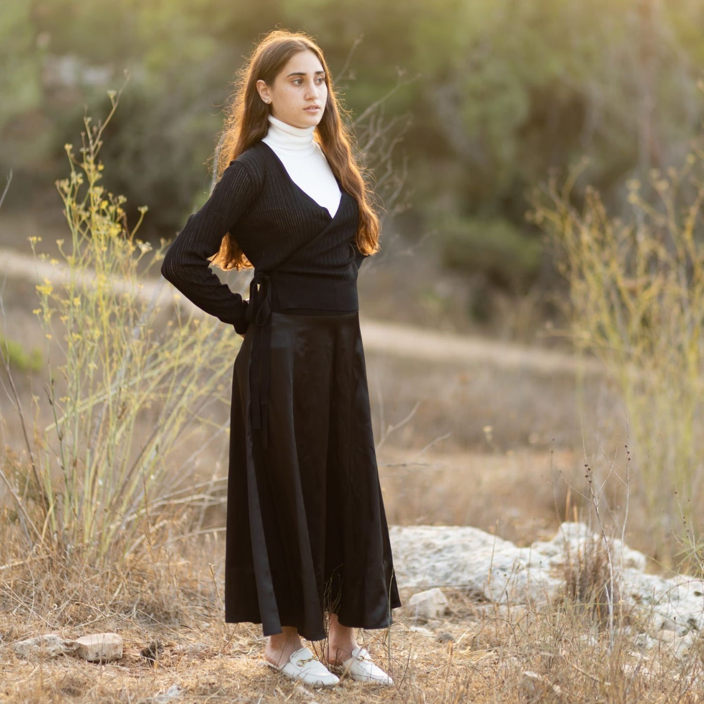 2023 Fall High Quality Customized Women Stain Skirt Black Color 3 Sizes, #1044