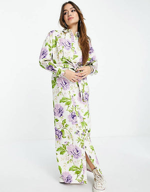 ASOS DESIGN twill maxi shirt dress in floral print