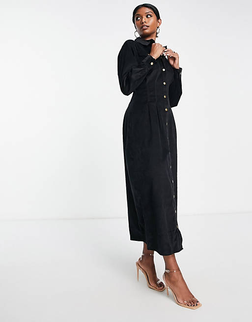 ASOS DESIGN cord midi shirt dress in black