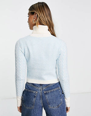 River Island cable twist sweater in light blue