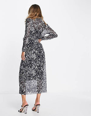 & Other Stories plisse mesh midi dress in black and white print