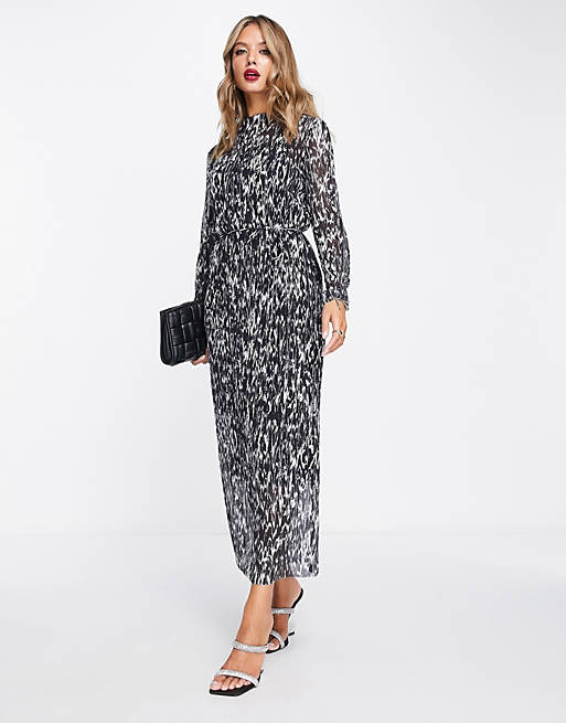 & Other Stories plisse mesh midi dress in black and white print