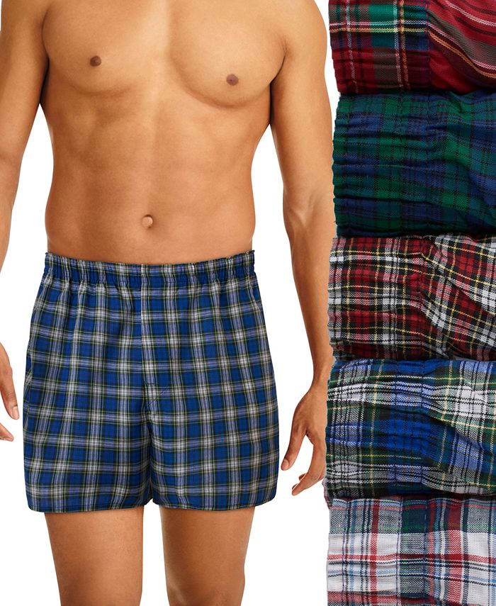 Hanes - Men's 5-Pk. Ultimate&reg; FreshIQ&reg; Tartan Print Woven Boxers