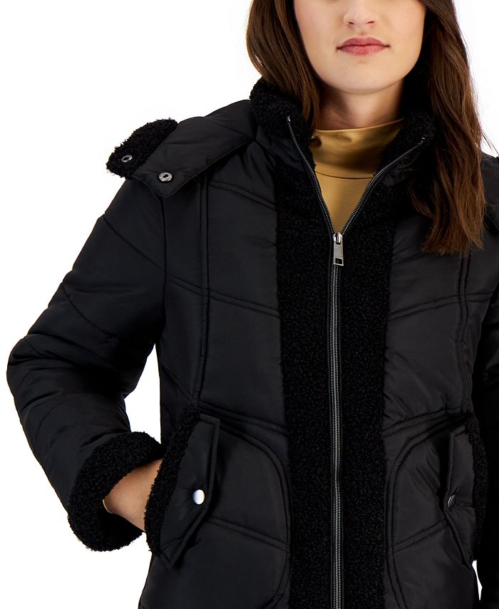 Maralyn & Me - Juniors' Fleece-Trim Hooded Puffer Coat