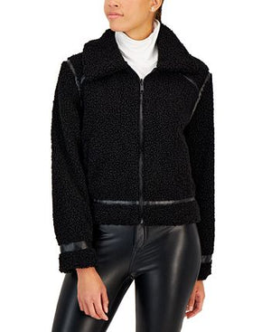 Maralyn & Me - Juniors' Faux-Leather-Trim Reversible Fleece Moto Coat