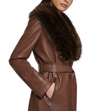 Kenneth Cole - Women's Faux-Fur-Trim Faux-Leather Coat