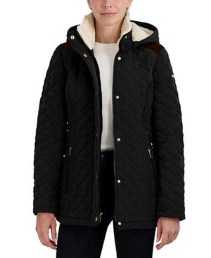 Laundry by Shelli Segal - Petite Faux-Fur-Lined Hooded Quilted Coat