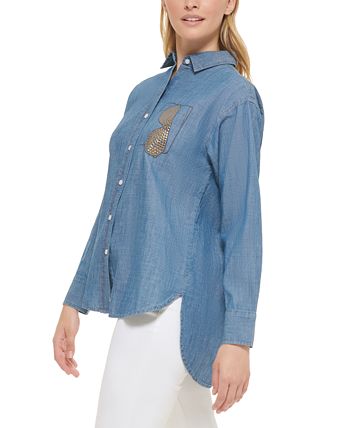 Karl Lagerfeld Paris - Women's Cotton Faux Pocket Shirt