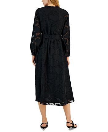 Alfani - Women's Tonal Jacquard-Print Sheer-Sleeve Dress