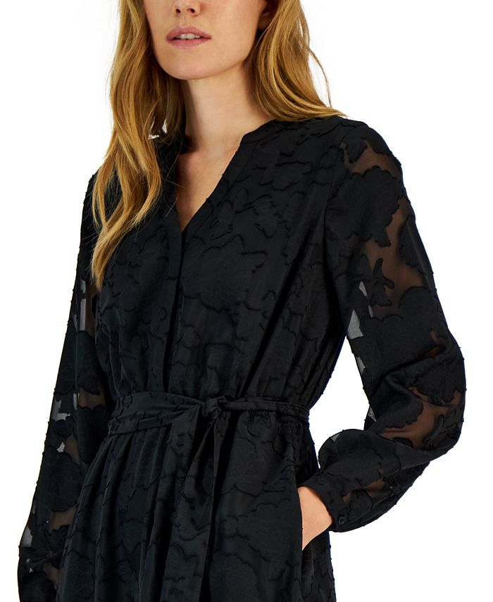 Alfani - Women's Tonal Jacquard-Print Sheer-Sleeve Dress