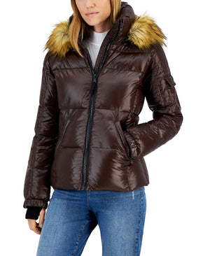 S13 - Allie Faux-Fur-Trim Hooded Puffer Coat