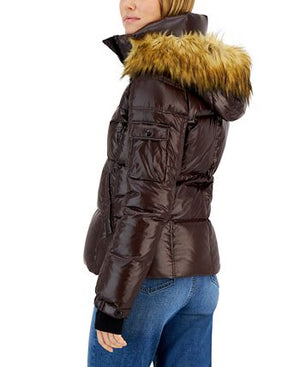 S13 - Allie Faux-Fur-Trim Hooded Puffer Coat