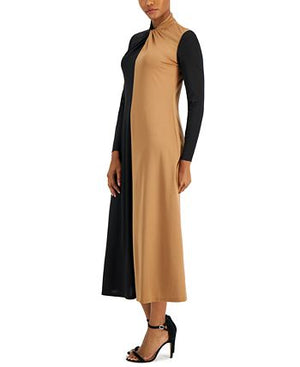 Anne Klein - Women's Colorblock Twist-Neck Long-Sleeve Midi Dress