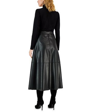 Anne Klein - Faux-Leather A-Line Midi Dress