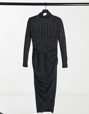 & Other Stories high neck midi dress in black and silver