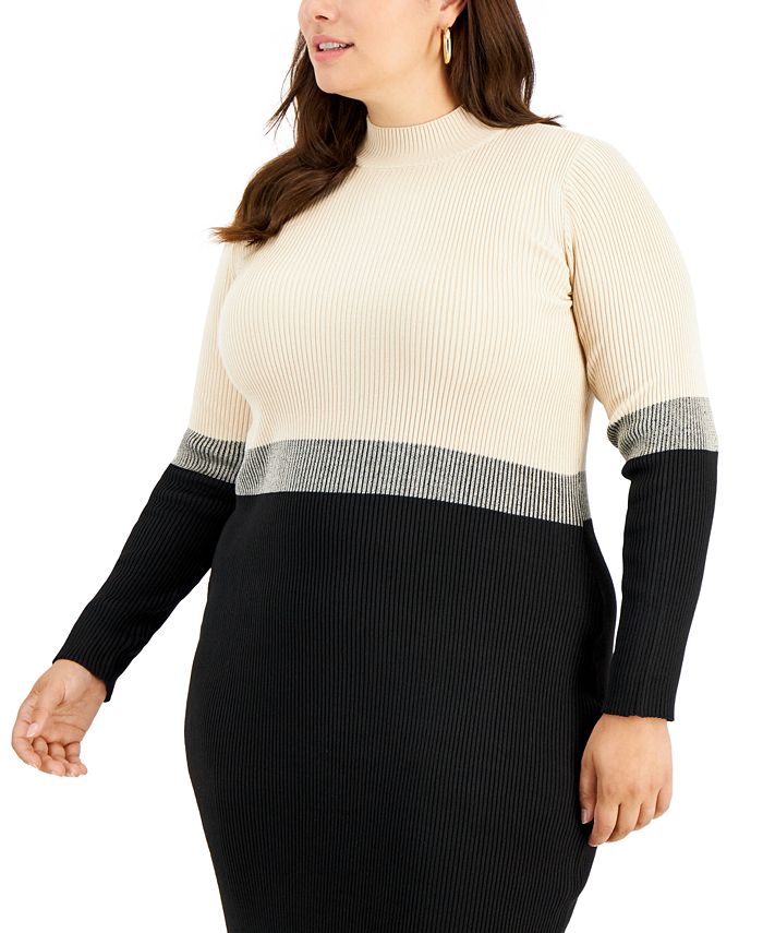 Taylor - Plus Size Colorblocked Midi Sweater Dress