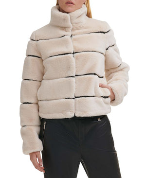 Karl Lagerfeld Paris - Women's Faux-Leather & Faux-Fur Coat