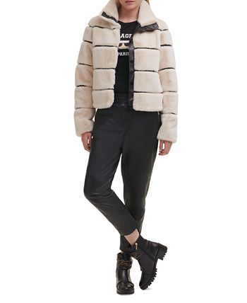 Karl Lagerfeld Paris - Women's Faux-Leather & Faux-Fur Coat