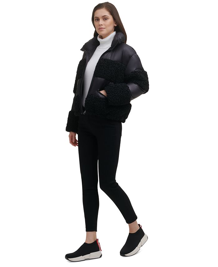 DKNY - Women's Sherpa Panel Zip-Front Puffer Jacket