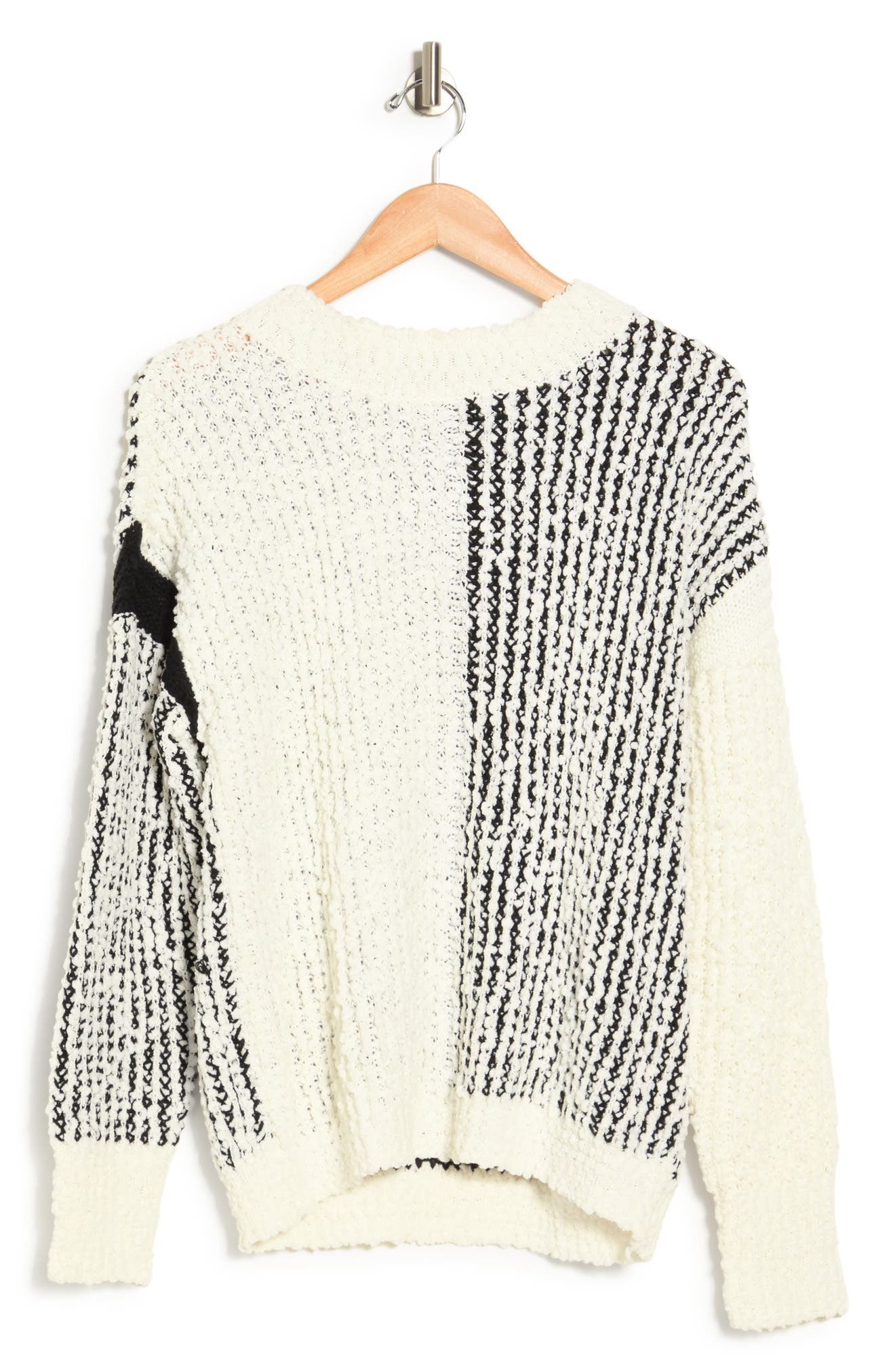 BOBEAU Colorblock Boucle Knit Pullover Sweater, Main, color, IVORY/ BLACK