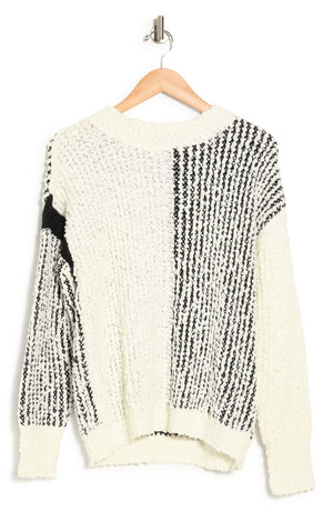 BOBEAU Colorblock Boucle Knit Pullover Sweater, Main, color, IVORY/ BLACK