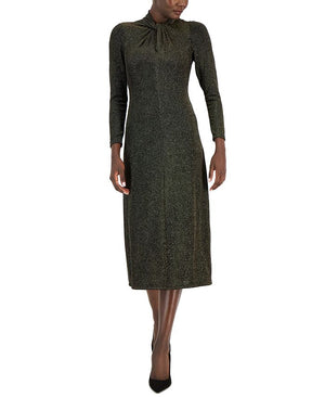 Anne Klein - Women's Lurex-Knit Twist-Neck Midi Dress