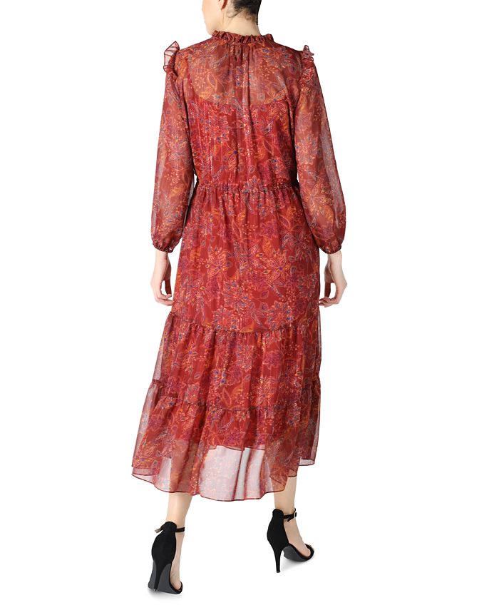 julia jordan - Women's Ruffled Tiered Tie-Neck Dress