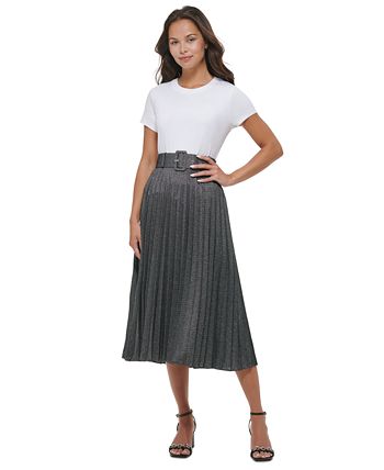 Calvin Klein - Women's Metallic Pleated Midi Skirt