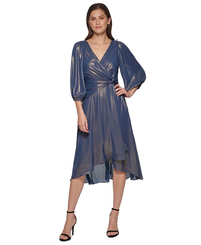 DKNY - Women's Iridescent Twisted Balloon-Sleeve Dress