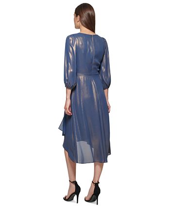 DKNY - Women's Iridescent Twisted Balloon-Sleeve Dress