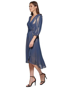 DKNY - Women's Iridescent Twisted Balloon-Sleeve Dress