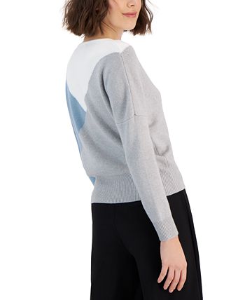 T Tahari - Women's Colorblocked V-Neck Long-Sleeve Sweater