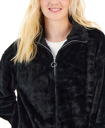 Crave Fame - Juniors' Faux-Fur Zipper-Front Jacket