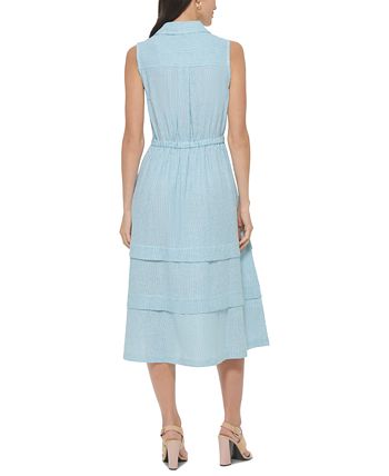 Calvin Klein - Women's Button-Front Striped Sleeveless Midi Shirtdress