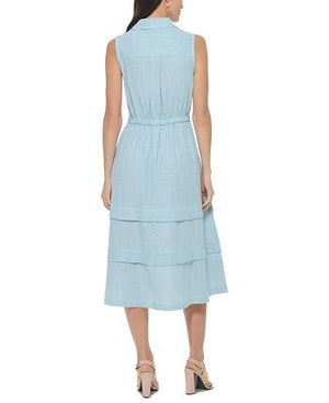 Calvin Klein - Women's Button-Front Striped Sleeveless Midi Shirtdress