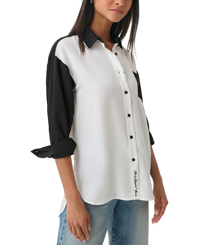 Karl Lagerfeld Paris - Women's Colorblocked Button-Up Blouse